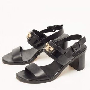 Tory Burch Black Leather Gigi Block Heel Slingback Sandals Size 37